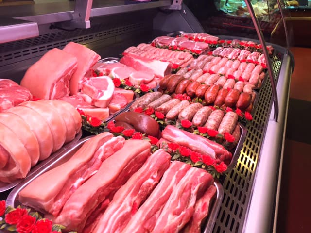 The traditional butchery counter at Churston Farm Shop