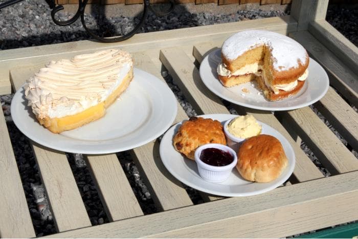 Homemade cakes and a Devon cream tea served in the sunshine at Caroline's Kitchen